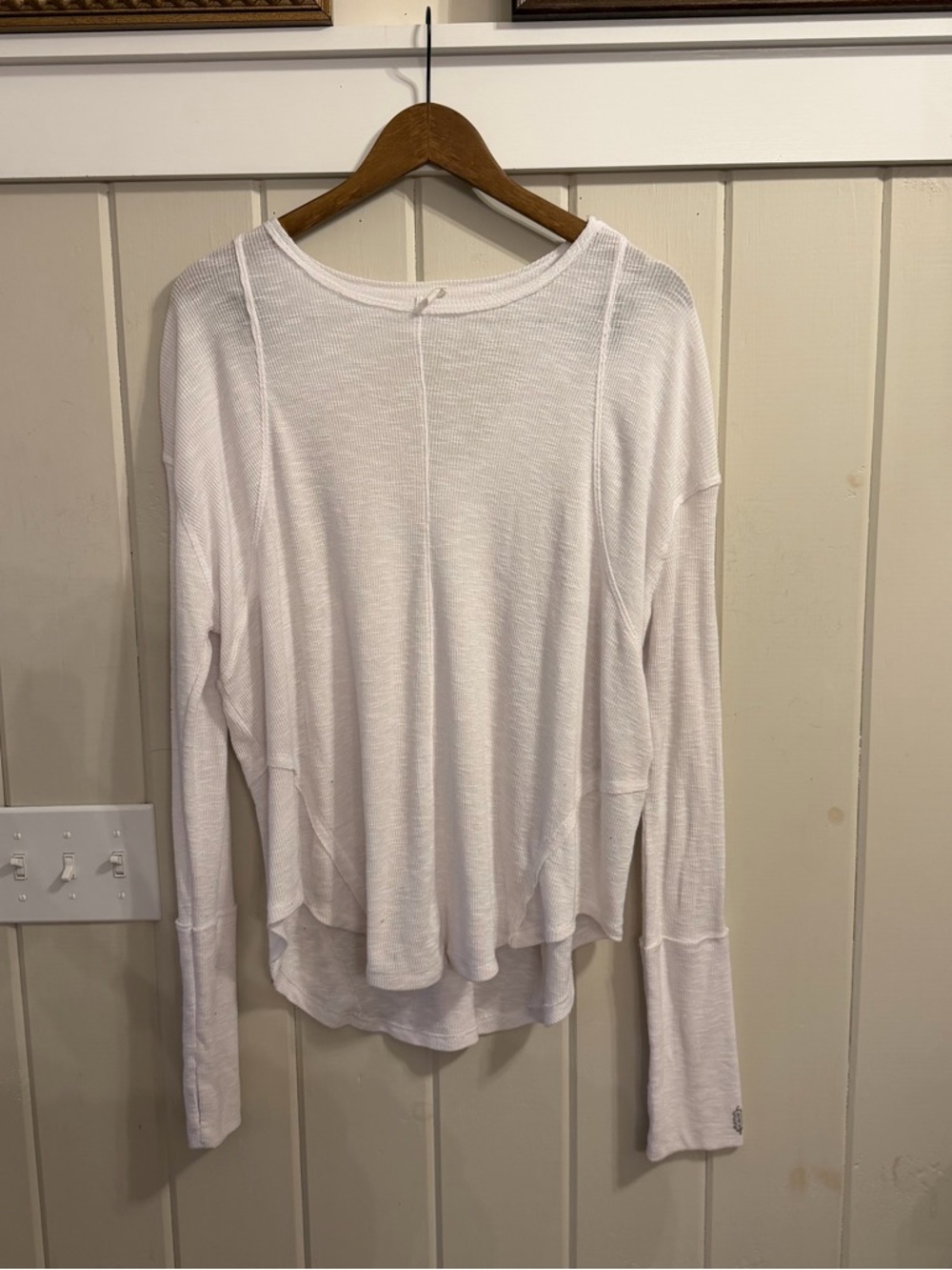 Free People White Lightweight Long Sleeve Ribbed Athletic Shirt, Size Large